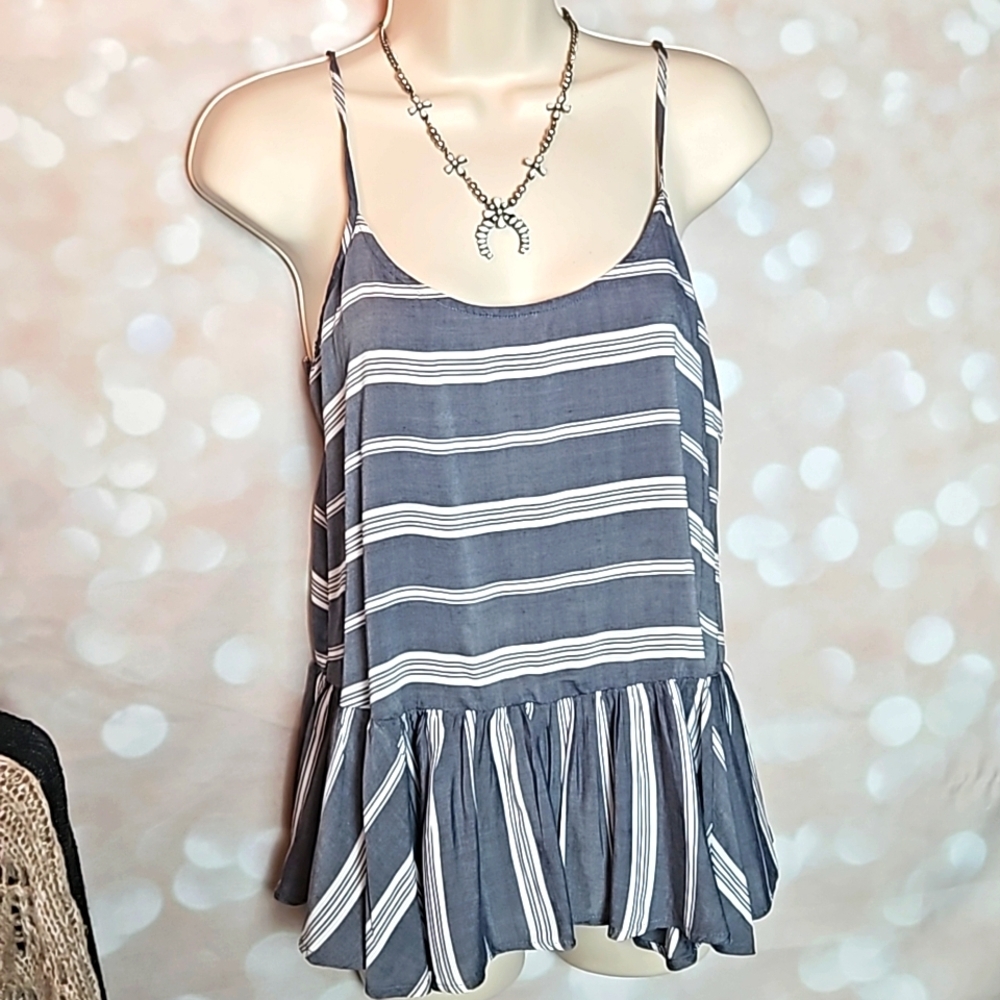 Old Navy| Gray Blue Ruffled Tank Blouse - Picture 1 of 8